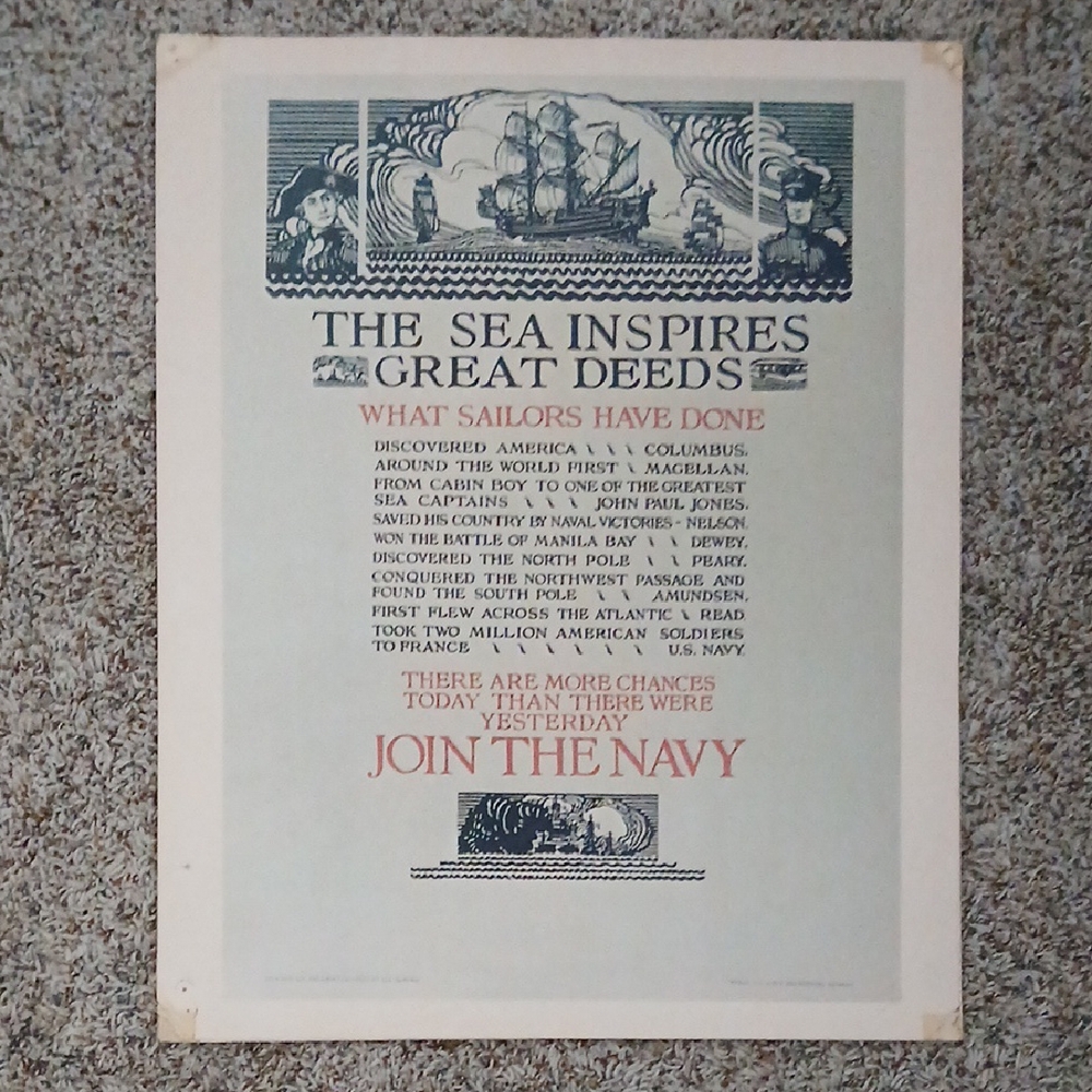 VINTAGE WWII ERA NAVY RECRUITMENT POSTER 20"X16"
